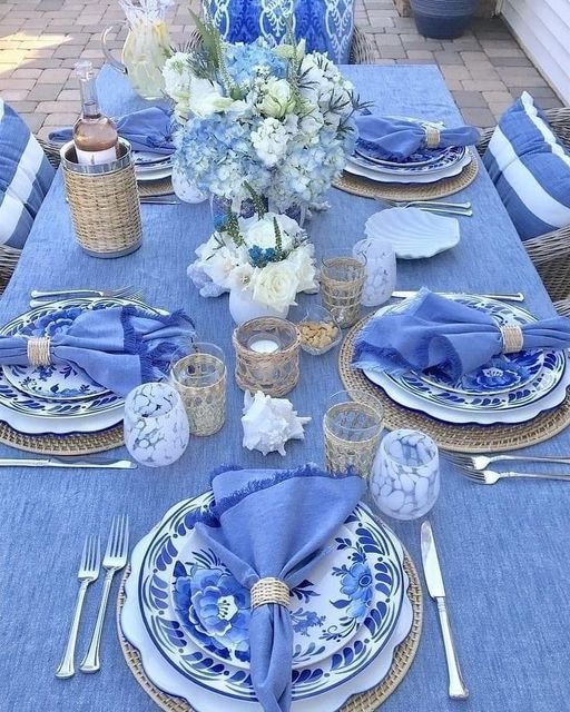Blue Stripe Co-ordinated Table Set