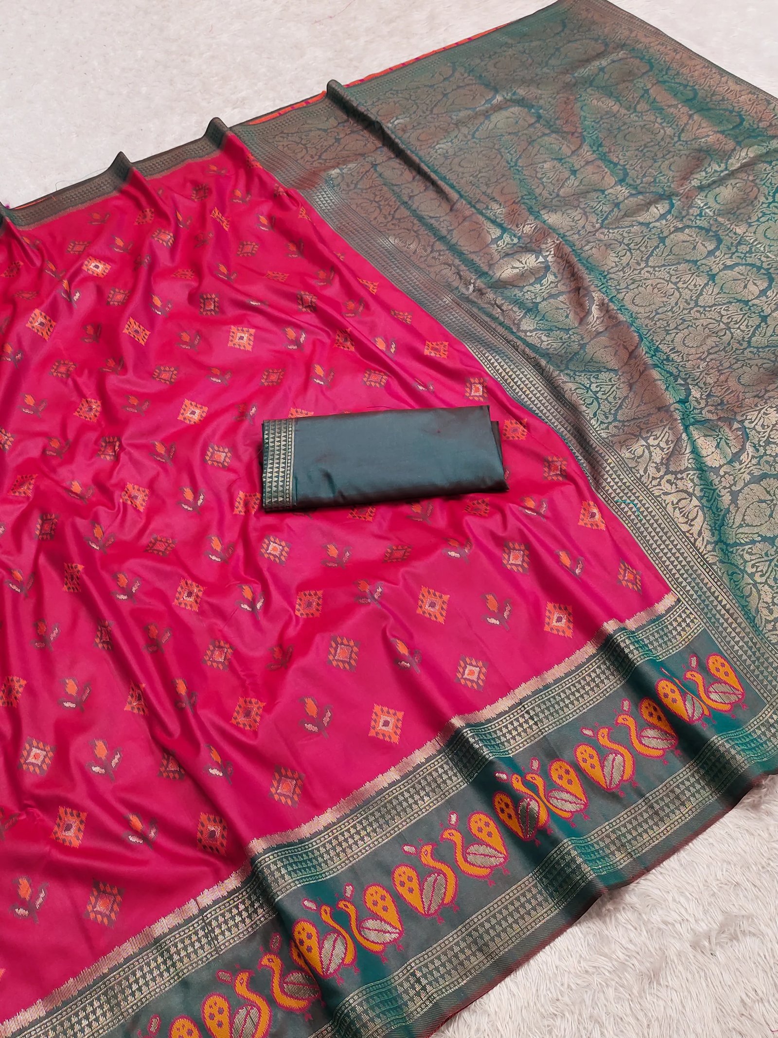 Premium Mysore Crepe Silk Saree with Checks And Butta Blouse