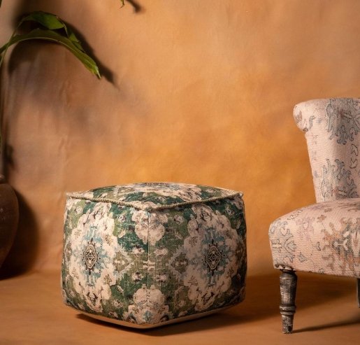Ambar Pouffe  Hand-embroidered Canvas